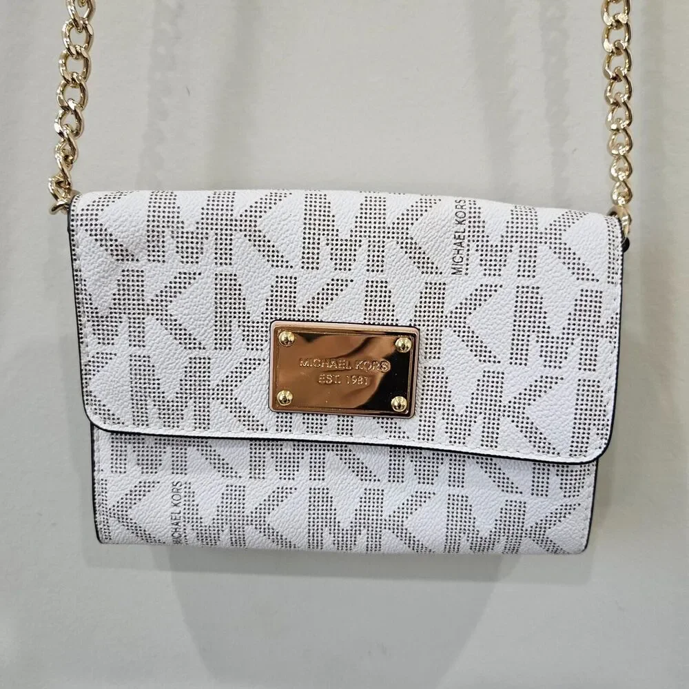 Michael Kors Womens Jet Set Leather Crossbody Wallet Monogram Vacation Travel
